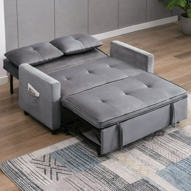 ZAFLY Pull Out Sofa Bed, Convertible Loveseat with Side Pockets, 2