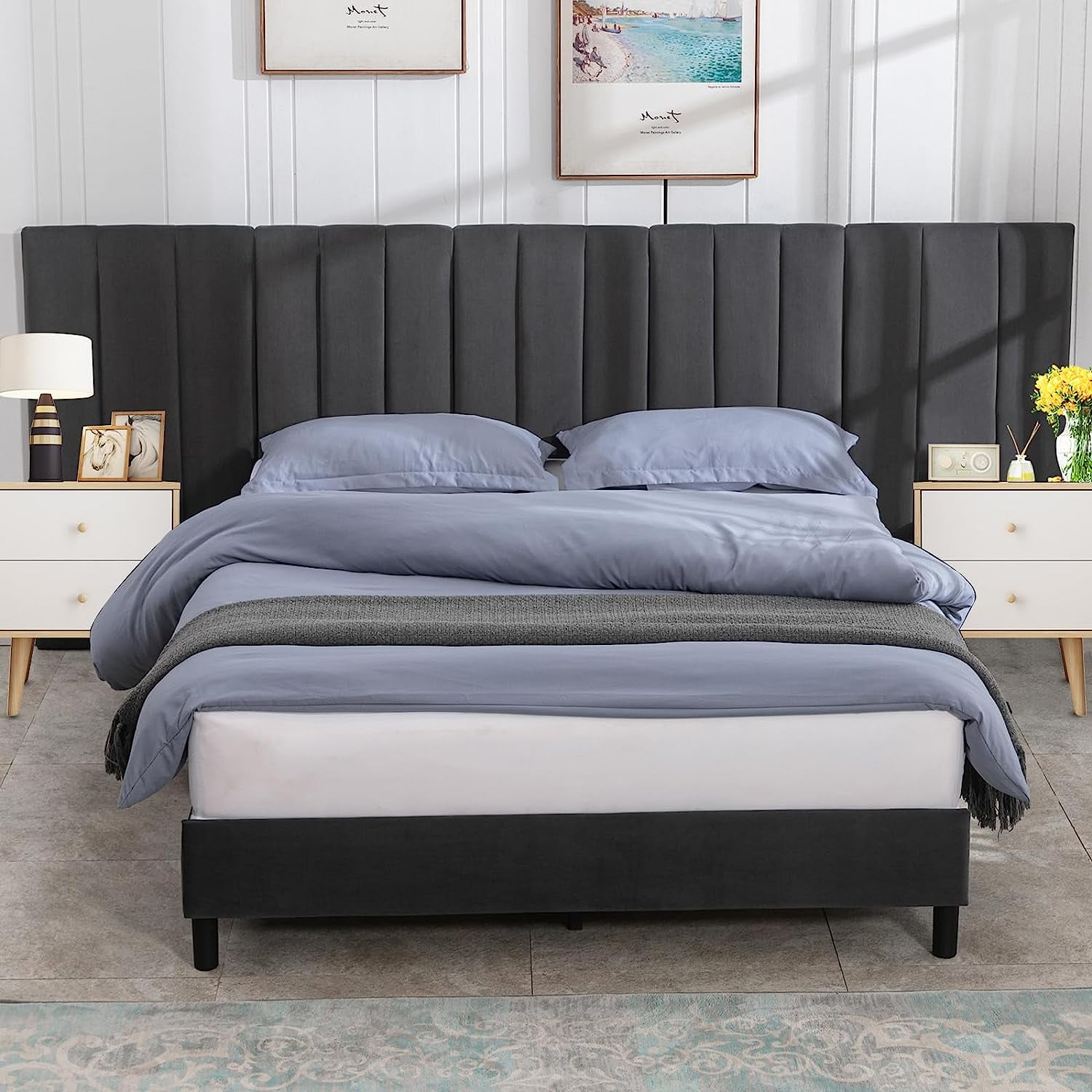 ZAFLY Queen Bed Frame with Oversized Headboard | Velvet Tufted ...
