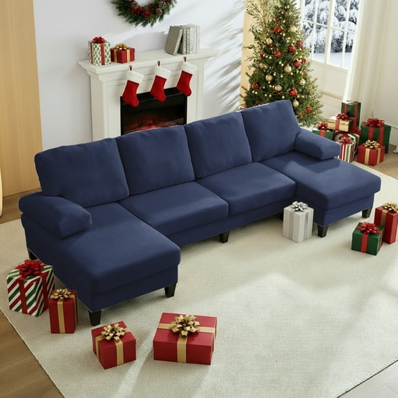 ZAFLY Sectional Couches for Living Room, U Shaped Sectional Sofa with Double Chaise for Apartment, Blue
