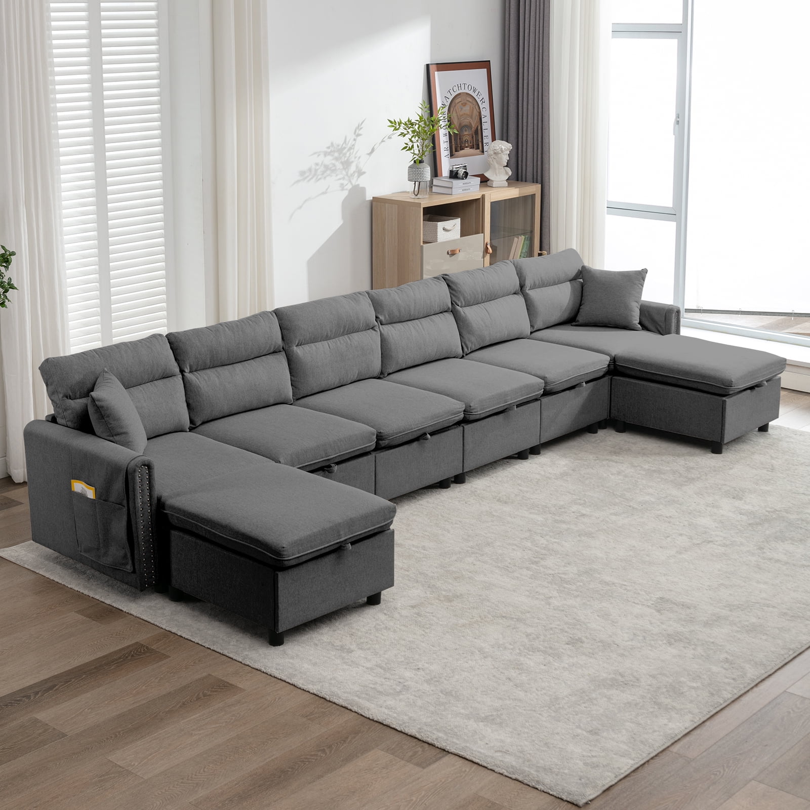 ZAFLY Sectional Sofa with Flexible Combinations, Convertible U/L-Shaped ...