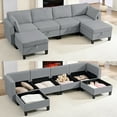 thumbnail image 1 of ZAFLY Sectional Sofa with Flexible Ottoman, U/L-Shaped Sofas and Couches, Upholstered Linen Fabric Couch for Living Room - Light Gray, 1 of 8