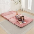 thumbnail image 1 of ZAFLY Single Folding Sofa Bed, Foldable Futon Couch Bed, Sleeper Sofa Guest Bed, Folding Foam Mattress, Upholstered Convertible Floor Mattress for Living Room/Apartment (Single, Pink), 1 of 7