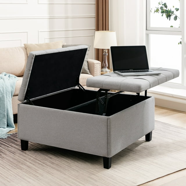 ZAFLY Large Square Ottoman with Storage, Tufted Foot Rest, Lift Top