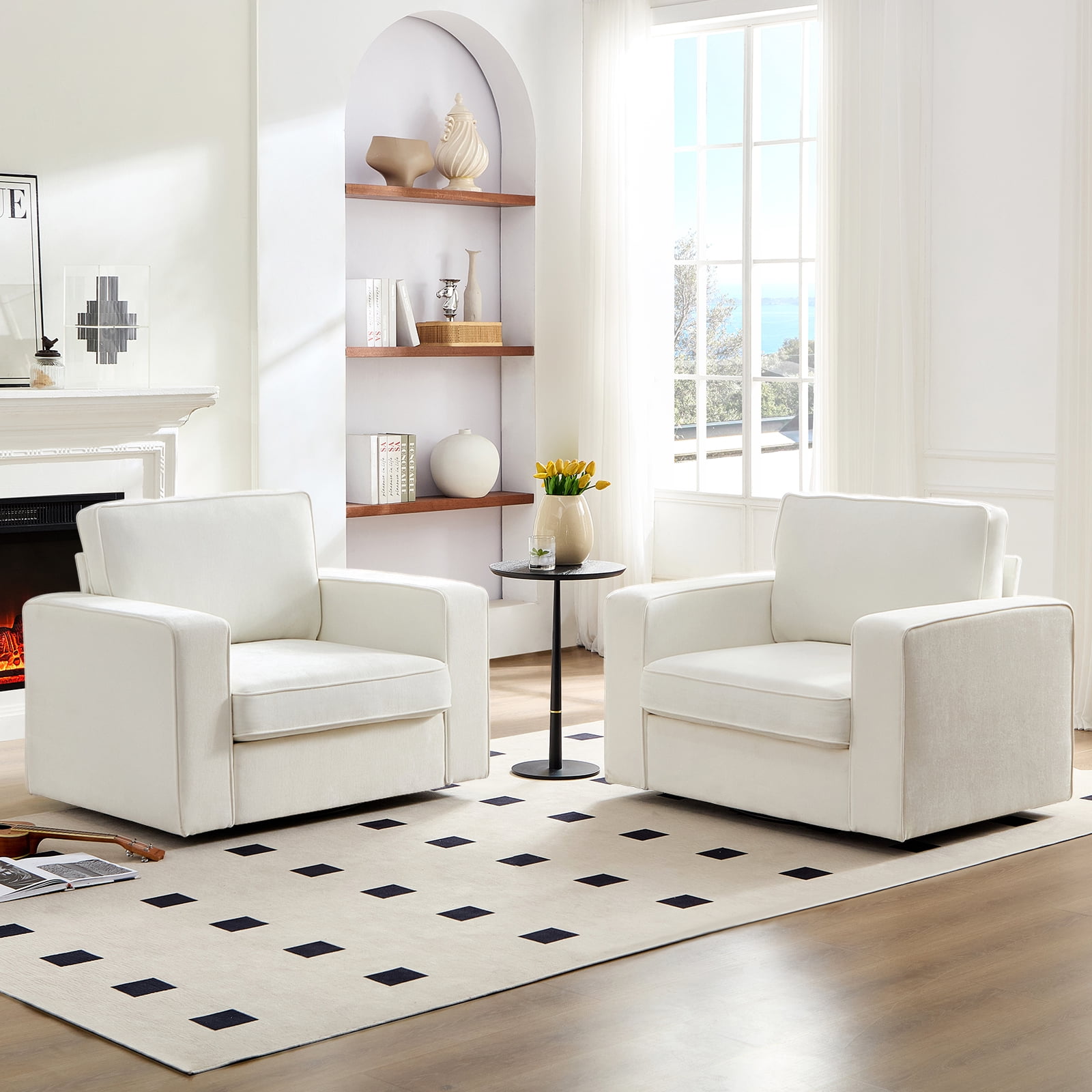 ZAFLY Swivel Accent Chair Set of 2, Single Armchair for Living Room - Beige - Walmart.com