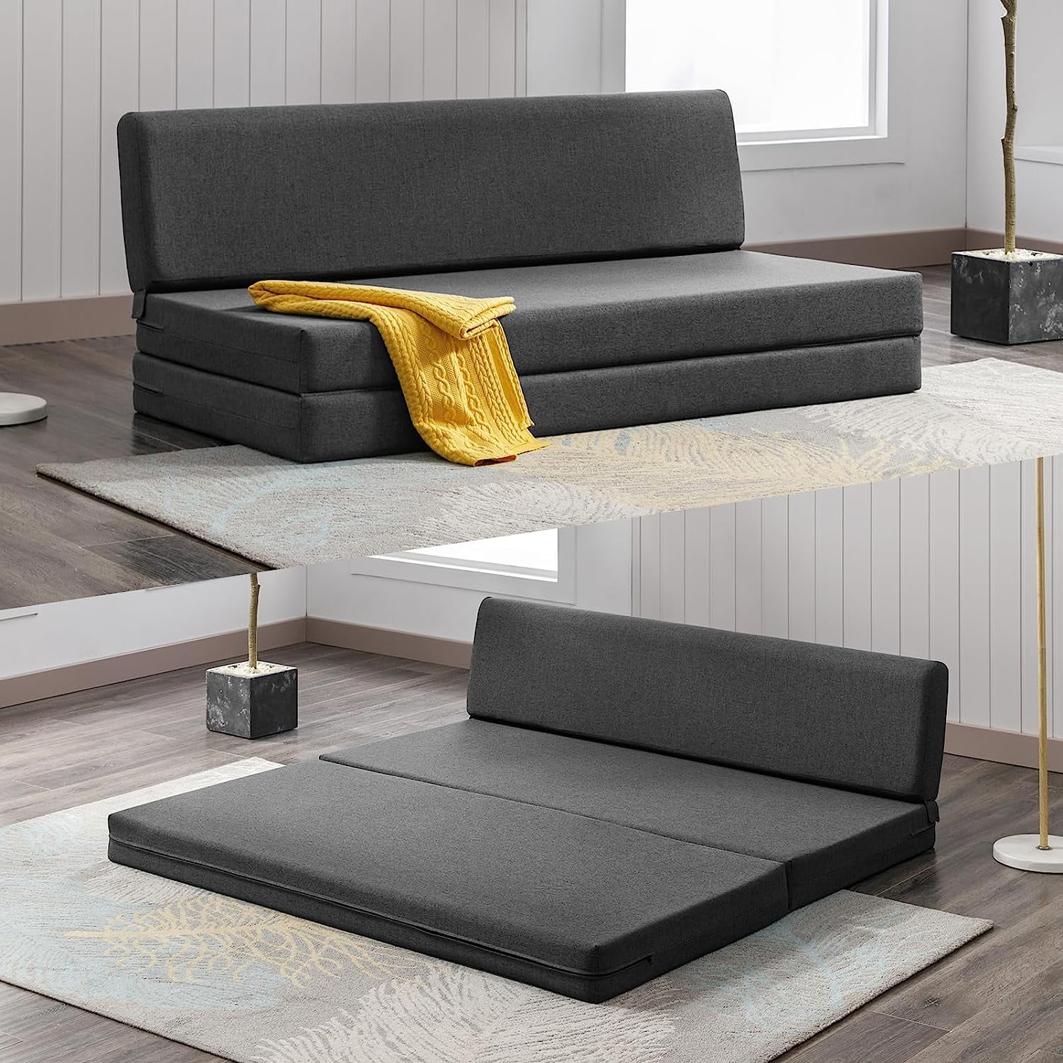 ZAFLY Twin Size Foldable Futon Sofa Bed Sleeper Chair Foam Mattress Dark Grey Walmart