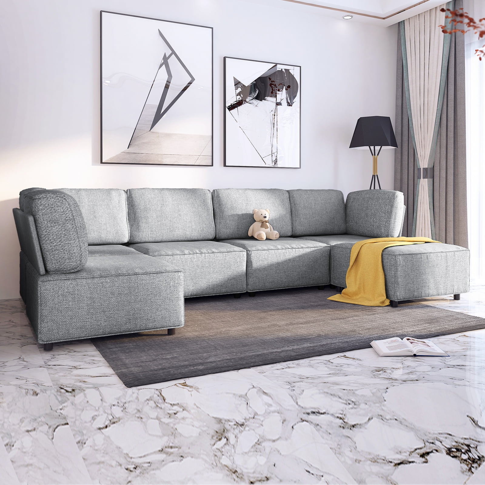 ZAFLY U Shaped Modular Sectional Sofa Couch, Convertible L Shaped Couch