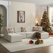 ZAFLY U Shaped Modular Sectional Sofa Couch, Convertible L Shaped Couch Sofa, Queen Sleeper Sofa Bed, Variable Modular Oversized Couch for Living Room Beige
