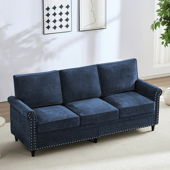 ZAFLY Upholstered Sectional Sofa, 3-seater Sofas and Couches for Living Room - Blue