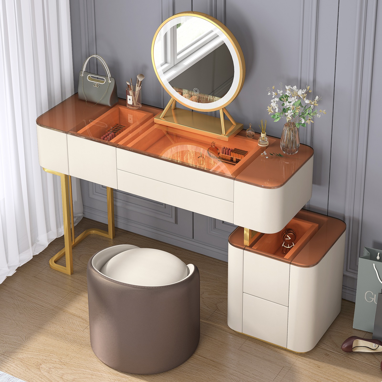 ZAFLY Vanity Set with Light and Mirror, Makeup Vanity with Drawers