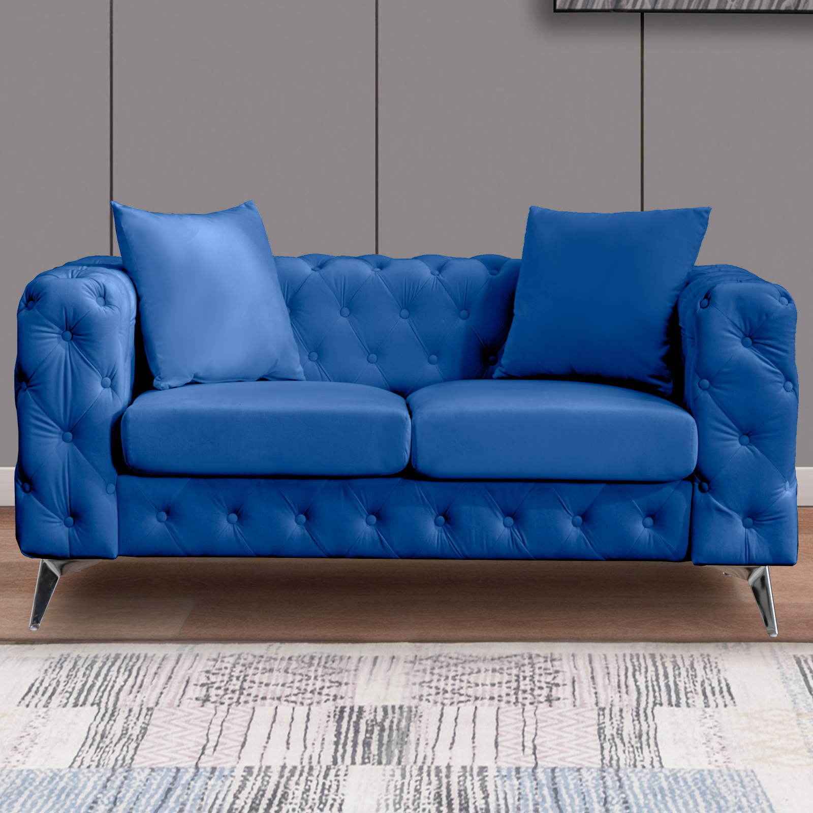 ZAFLY Velvet Loveseat Sofa Couch with Deep Button Tufted and Metal Legs