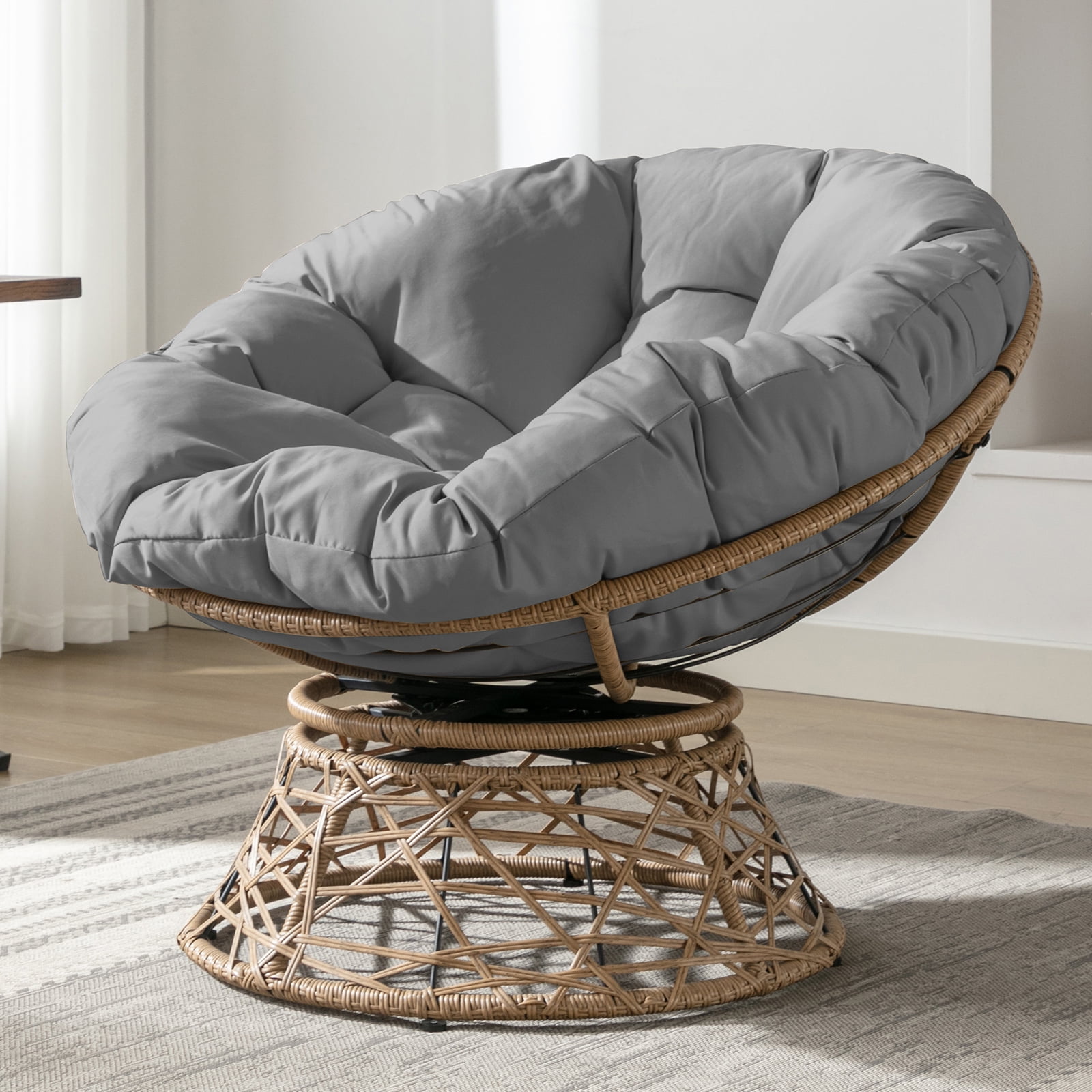 ZAFLY Wicker Papasan Chair, 360° Swivel Leisure Chair, Comfy Accent
