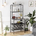 thumbnail image 1 of ZAFLY Wine Storage Rack Table with LED Light|Industrial Wine Bar Cabinet with Glasses Holders|Freestanding Floor Cabinet with Liquor Bottle Holder for Dining Room, Kitchen-Black, 1 of 9