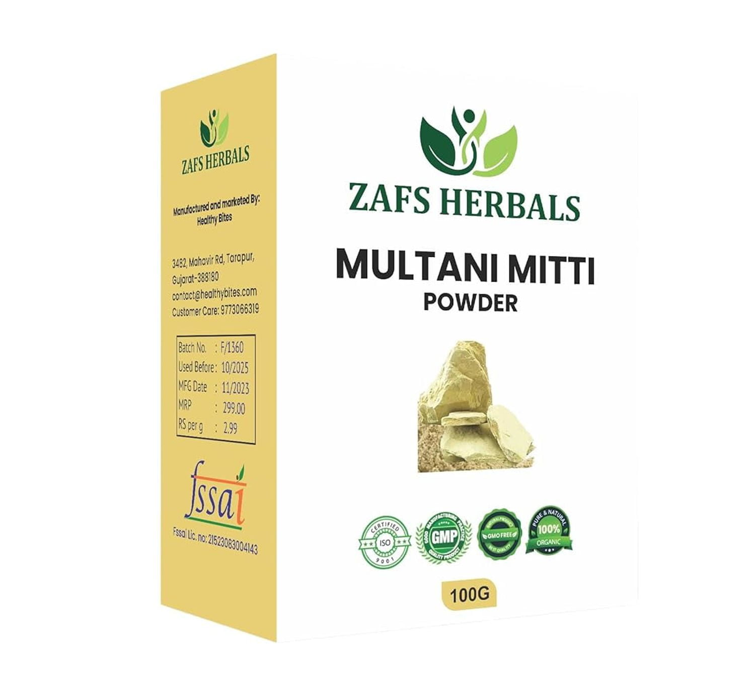 ZAFS HERBALS 100 Pure Multani Mitti Powder (Fuller's Earth) Skin Face