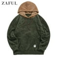 thumbnail image 1 of ZAFUL Colorblock Splicing Faux Fur Fluffy Hoodie Army Green M, 1 of 5