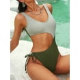 thumbnail image 1 of ZAFUL Cut Out Two Tone Cinched Tie One-piece Swimsuit Green S, 1 of 6