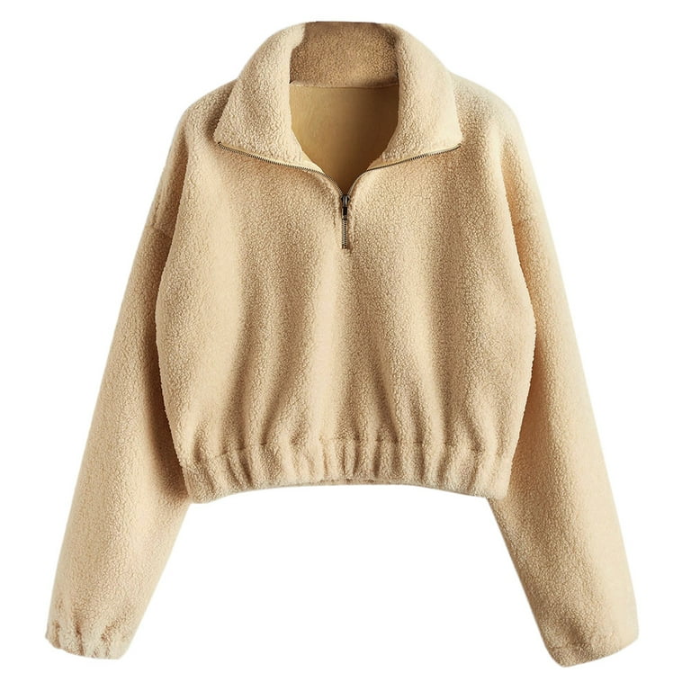 Half zip plain clearance faux fur sweatshirt
