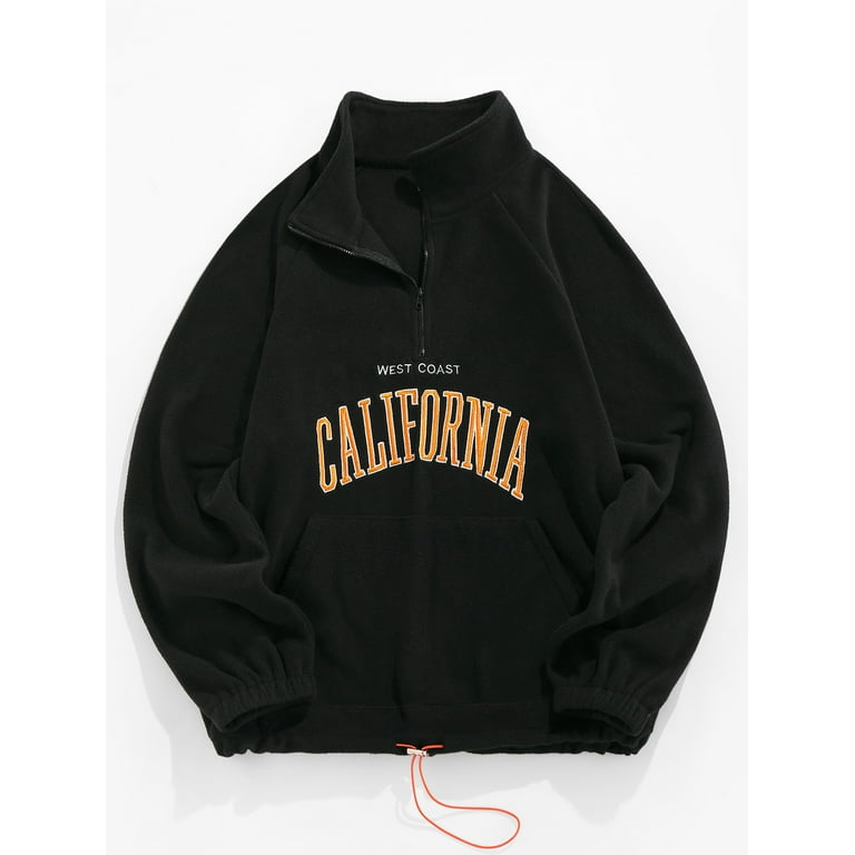 ZAFUL Men Casual Letters Embroidered Quarter Zip Fleece Sweatshirt Black L Walmart