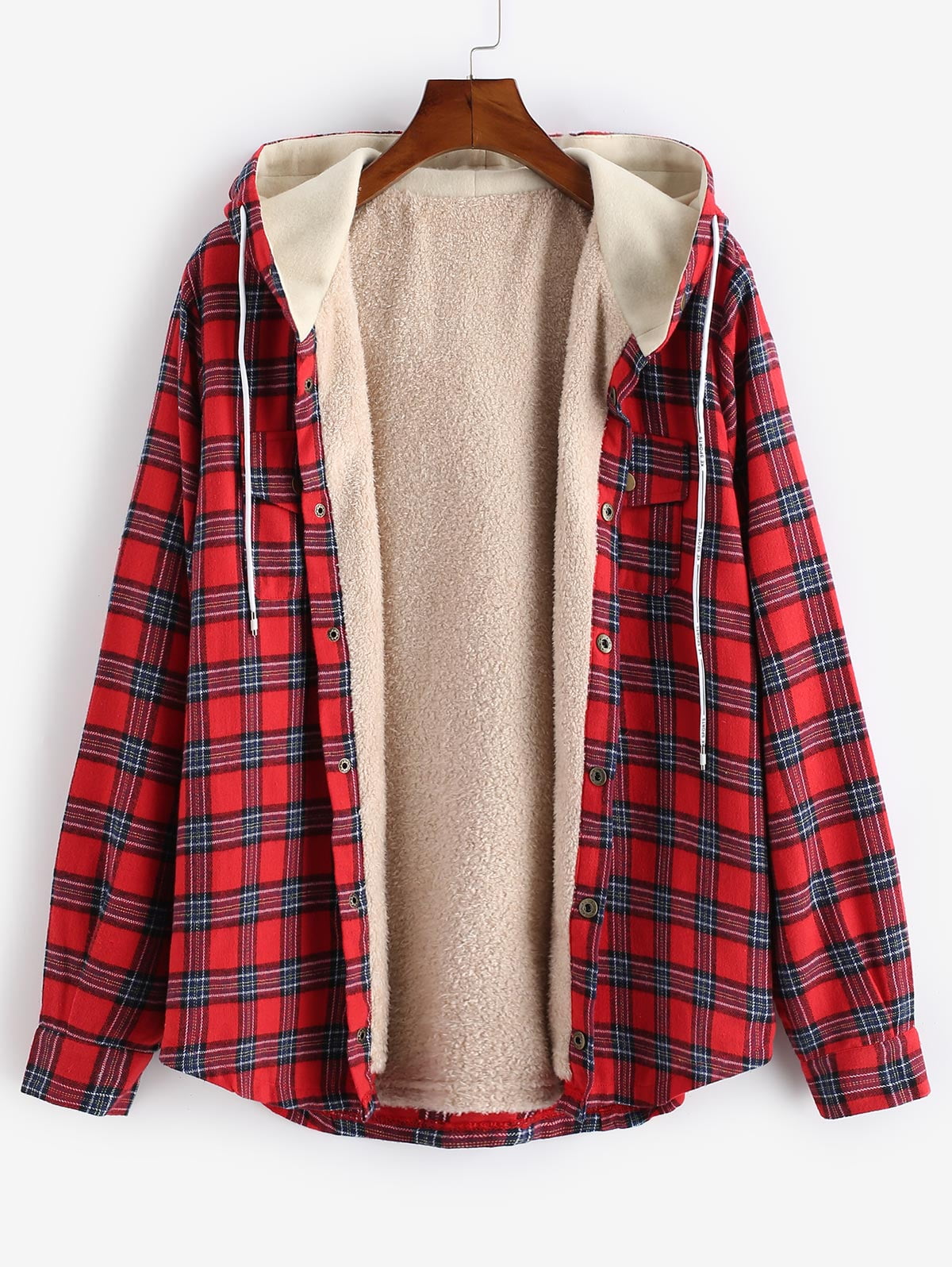 ZAFUL Men s Long Sleeve Hoodie Jacket Flannel Plaid Button Down
