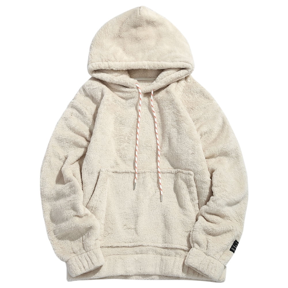 ZAFUL Pouch Pocket Patch Detail Fluffy Hoodie Warm White 2XL - Walmart.com
