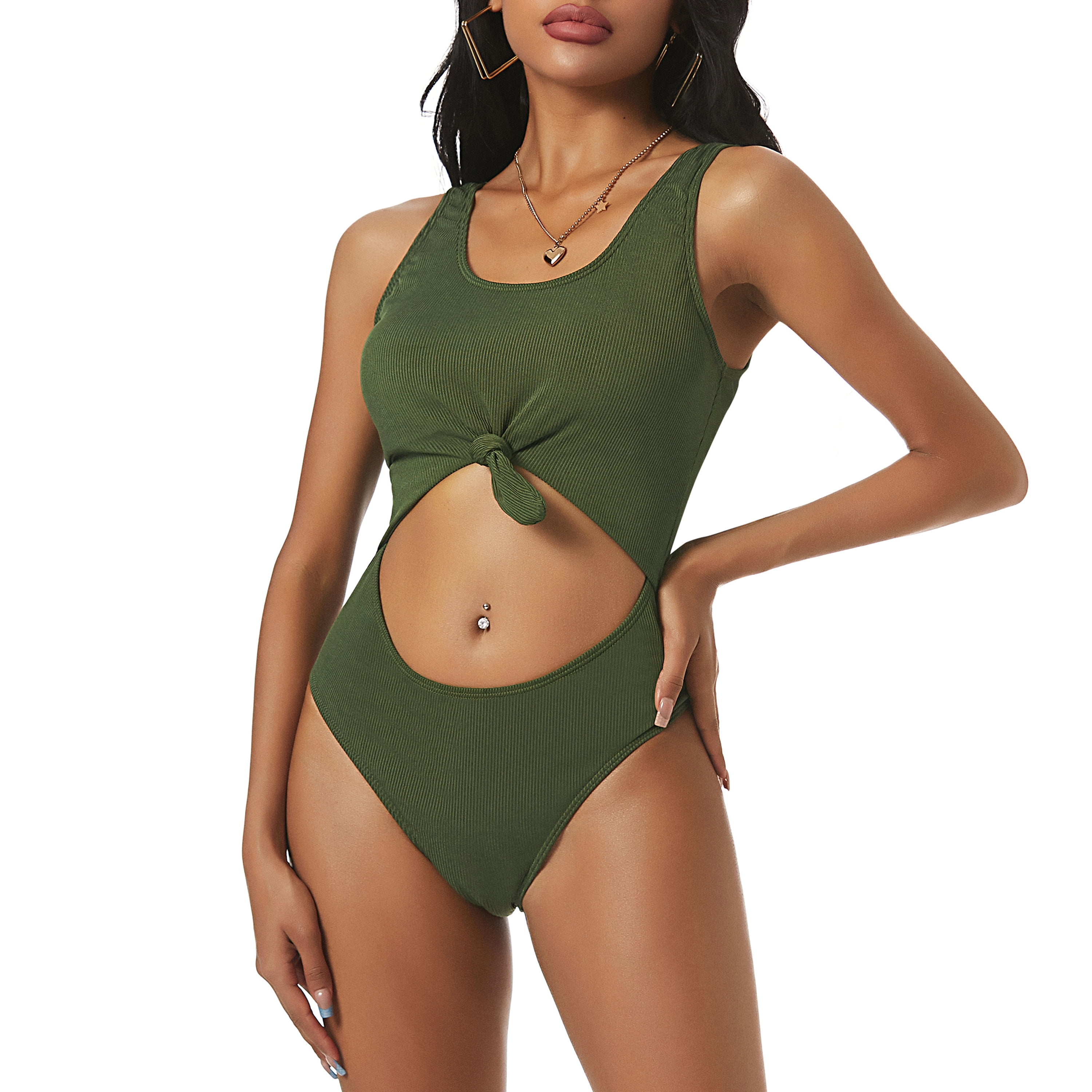 Zaful ribbed knotted 2025 cut out swimsuit