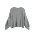 thumbnail image 1 of ZAFUL Women Casual Loose Badge Patched Oversized Pullover Sweater Gray One Size, 1 of 5