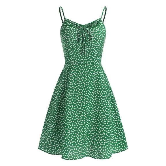 ZAFUL Women Ditsy Floral Tie Ruffle Front Spaghetti Straps Dress Green XL