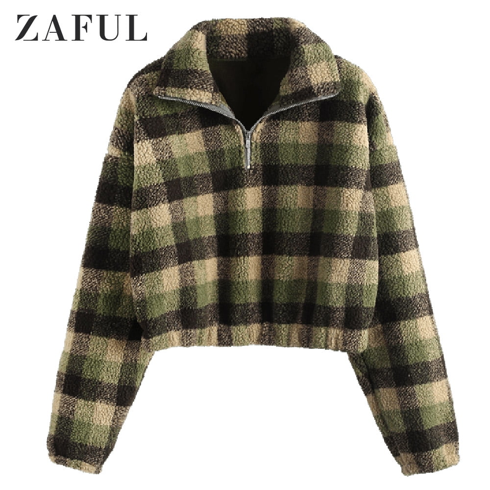 Plaid faux deals fur sweatshirt