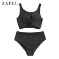 thumbnail image 1 of ZAFUL Women Swimsuit Knot Ribbed Tankini Swimsuit Black 2XL, 1 of 5