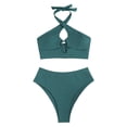 thumbnail image 1 of ZAFUL Women Swimsuit O Ring Ribbed Halter Keyhole Tankini Swimwear Deep Green M, 1 of 6