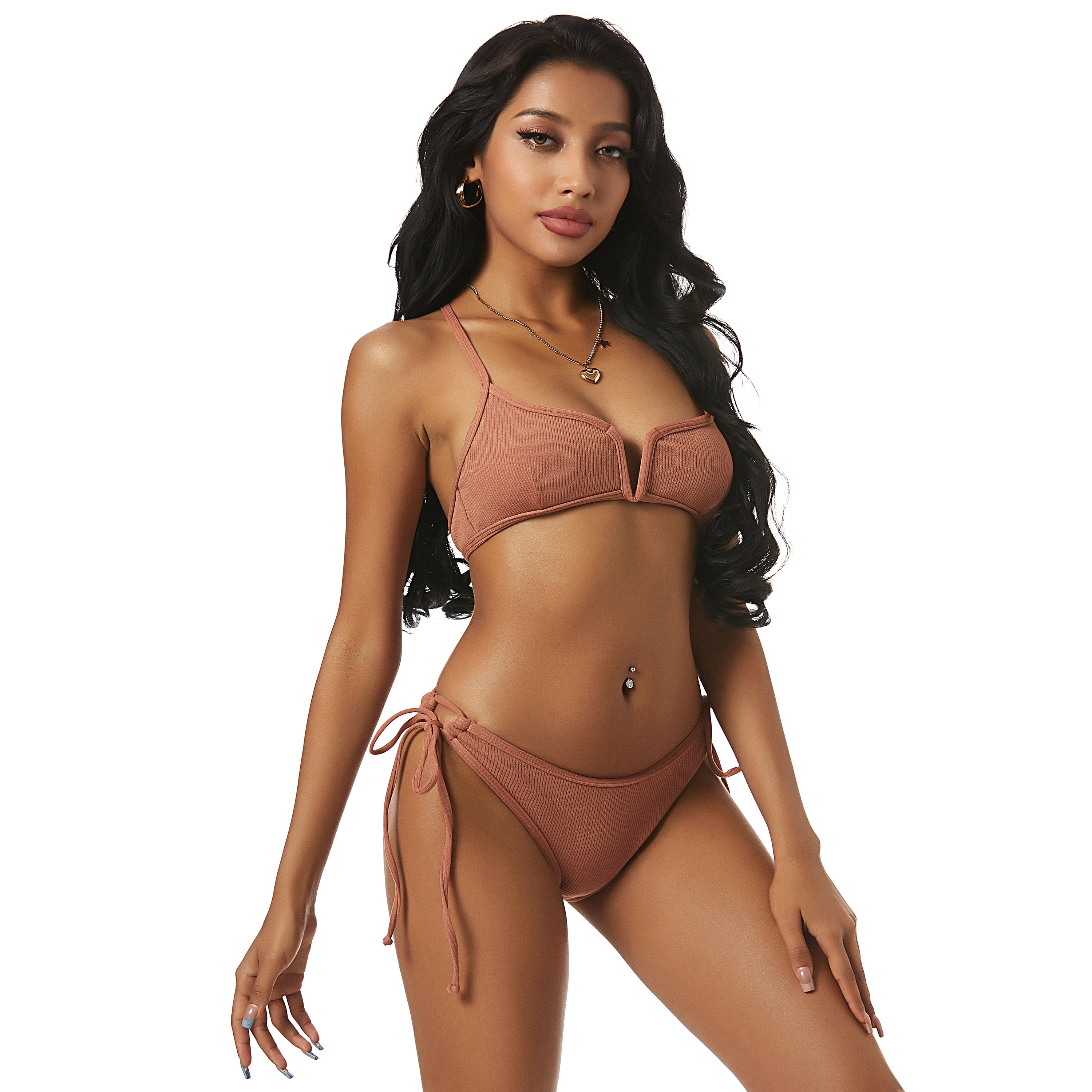 水着・ラッシュガード Sandyfeet x SRL Swim cami bikini 25' ZAFUL Women Swimsuit Ribbed V Cut Cami Bikini Set Light Brown L