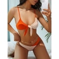 thumbnail image 1 of ZAFUL Women Swimsuit Two Tone Ribbed Knotted High Leg Bikini Swimwear Light Coffee M, 1 of 7