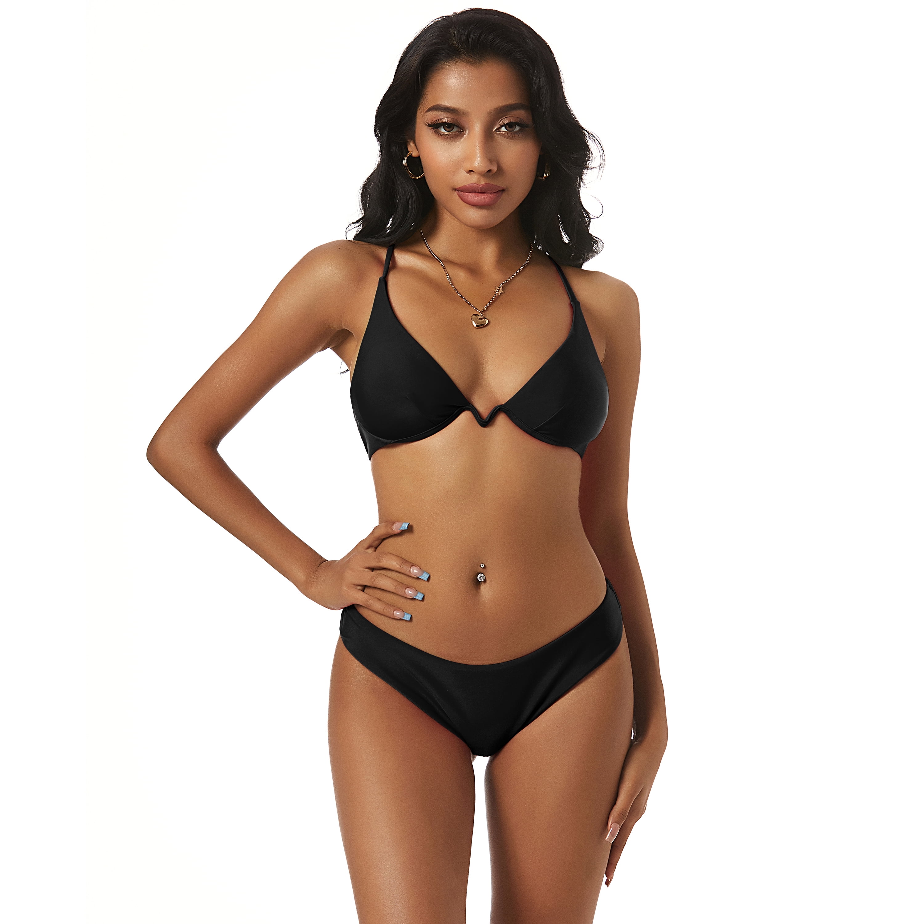 ZAFUL Women Swimwear Crisscross Tie Push Up Bikini Swimsuit Black M Walmart