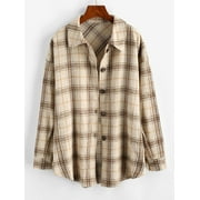 ZAFUL Women's Plaid Long Sleeve Shirt Button Down Wool Blend Thin Jacket Casual Blouse Tops with Pocket