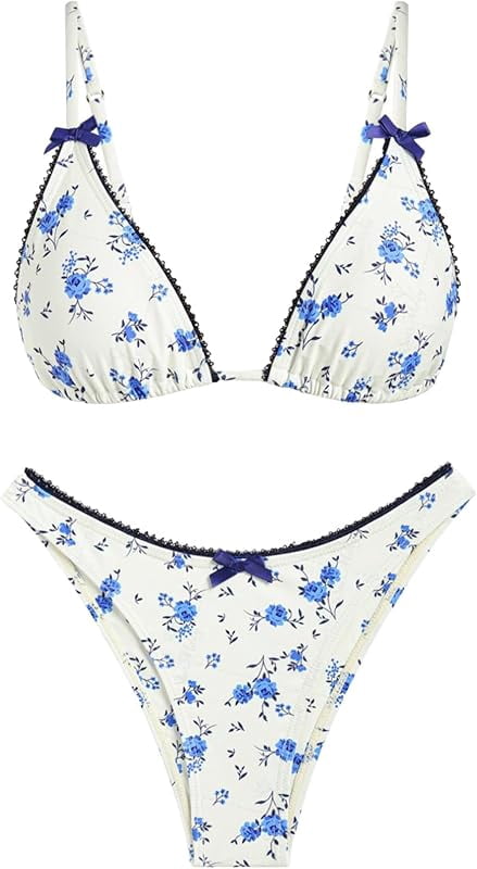 ZAFUL Women's String Triangle Bikini Sets Sexy Triangle Textured Tied ...