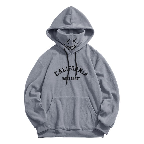 ZAFUL for Junior Letter Graphic Embroidered Fleece Mask Hoodie Gray S
