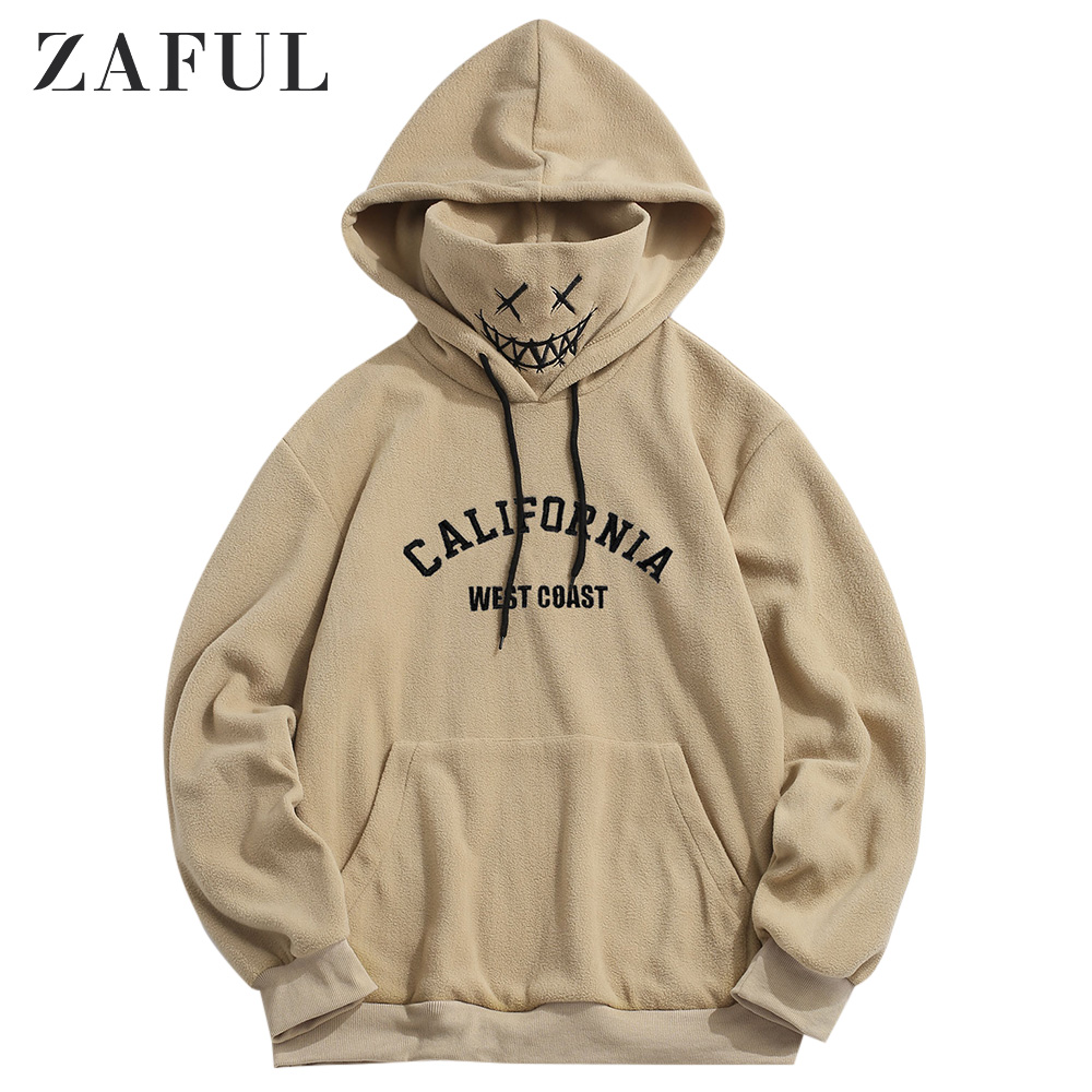 ZAFUL for Junior Letter Graphic Embroidered Fleece Mask Hoodie Khaki L -  Walmart.com