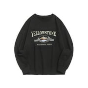 ZAFUL for Juniors Yellow Stone Mountain Graphic Sweatshirt Black L
