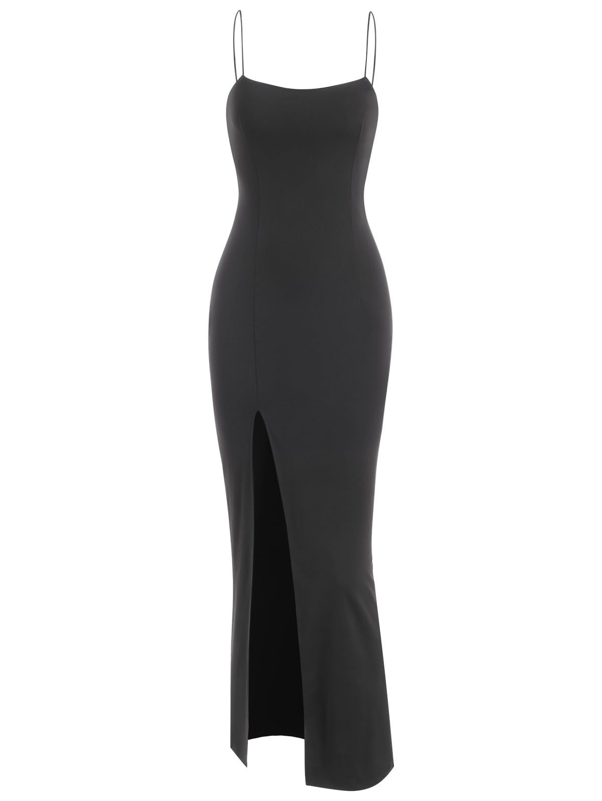 ZAFUL for Ladies Prom Dress or cocktail dress Spaghetti Strap Thigh Split  Slinky Bodycon Maxi Dress Black L 
