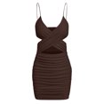 thumbnail image 1 of ZAFUL for Women Sexy Prom dress Cocktail Party Dress Criss Cross Ribbed Ruched Bodycon Dress Deep Coffee M, 1 of 5