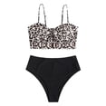 thumbnail image 1 of ZAFUL for Women Swimsuit or Bikini Set Leopard Tied High Rise Tankini Swimwear Light Coffee XL, 1 of 6