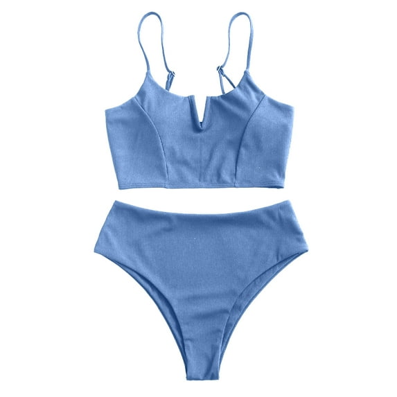 ZAFUL for Women Swimsuit or Bikini Set Ribbed V-wired Tankini Swimwear Cornflower Blue M