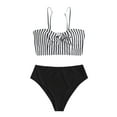 thumbnail image 1 of ZAFUL for Women Swimsuit or Bikini Set Tied Keyhole Striped Tankini Swimwear Black S, 1 of 6