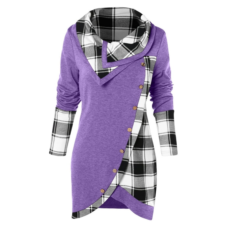 ZAFUL for Women Tartan Panel Long Sleeve Asymmetrical T-shirt