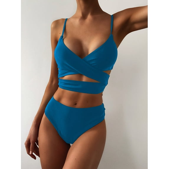 ZAFUL for Women's Swimwear Crossover High Leg Tankini Swimsuit Ocean Blue S