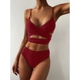 thumbnail image 1 of ZAFUL for Women's Swimwear Crossover High Leg Tankini Swimsuit Red Wine M, 1 of 7