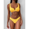 thumbnail image 1 of ZAFUL for Women's Swimwear High Cut V-wired Ribbed Bikini Set Bright Yellow S, 1 of 7
