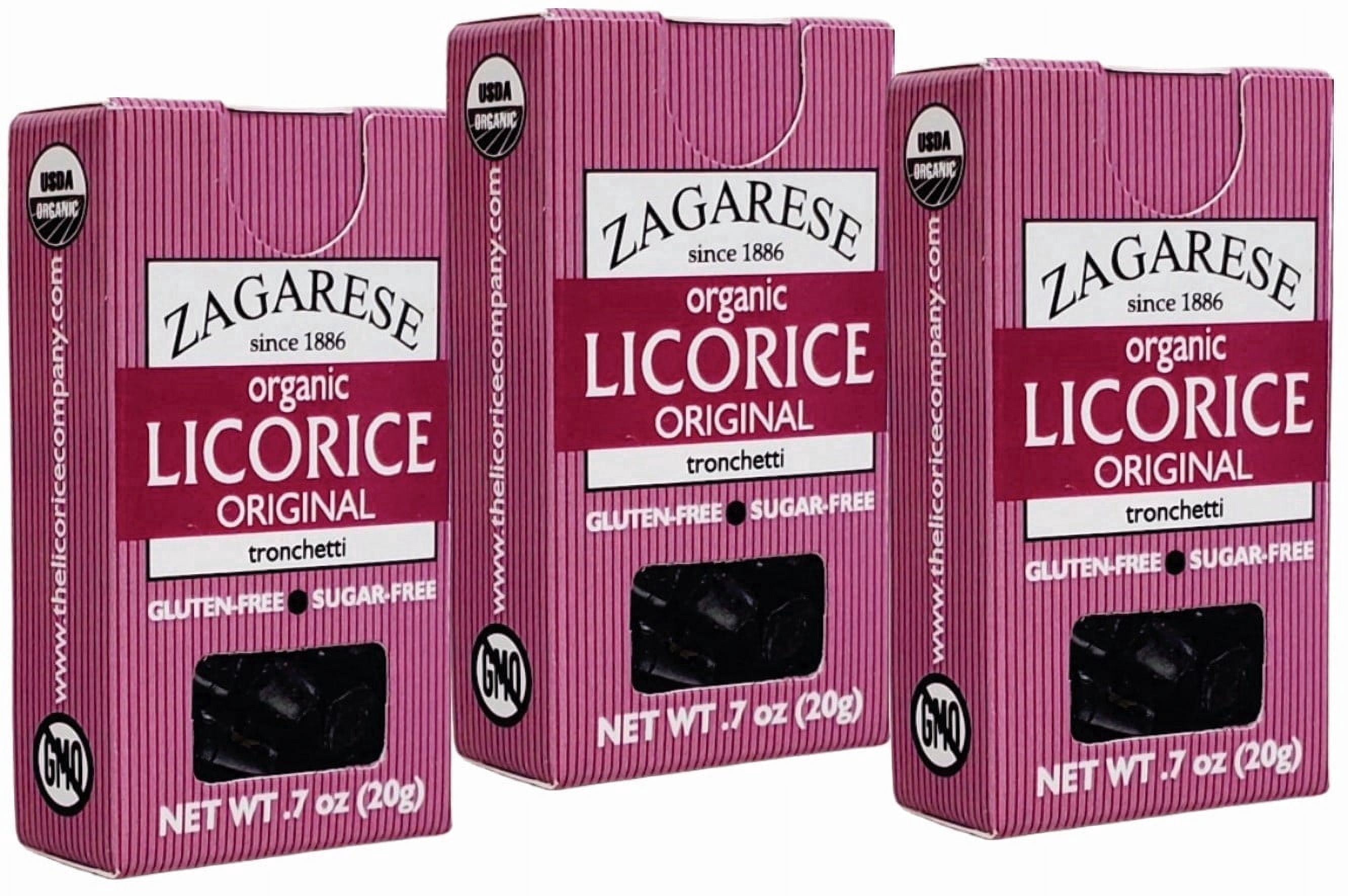 ZAGARESE 100% pure Organic Licorice extr., hard little Bits, 0.7 oz flip top box, Set of 3