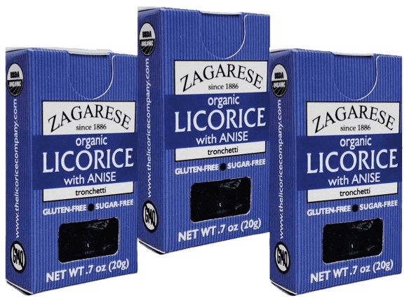 ZAGARESE Organic Licorice extr. with Anise fl., hard little Bits, 0.7 oz flip top box, Set of 3