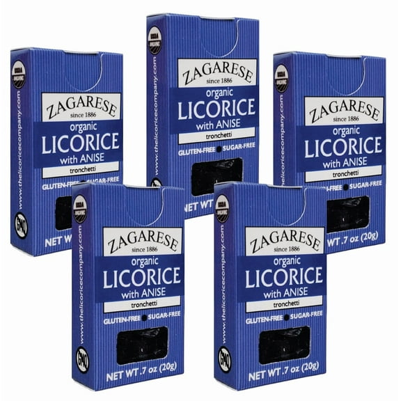 ZAGARESE Organic Licorice extr., with Anise flavor, 0.7 oz flip-top box, Set of 5