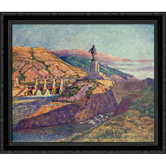 ZAGES and a statue of Lenin 34x28 Large Black Ornate Wood Framed Canvas Art by Ilya Mashkov
